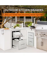 gaomon 13" W x 20.5" H x 23" D Outdoor Kitchen Drawers with Paper Towel Holder, Stainless Steel Outdoor Kitchen Drawers, 2-Layer Flush Mount Bbq Drawe