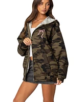 Edikted Womens Camo Oversized Bow Detail Hoodie