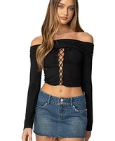 Edikted Women's Lace Up Fold Over Top