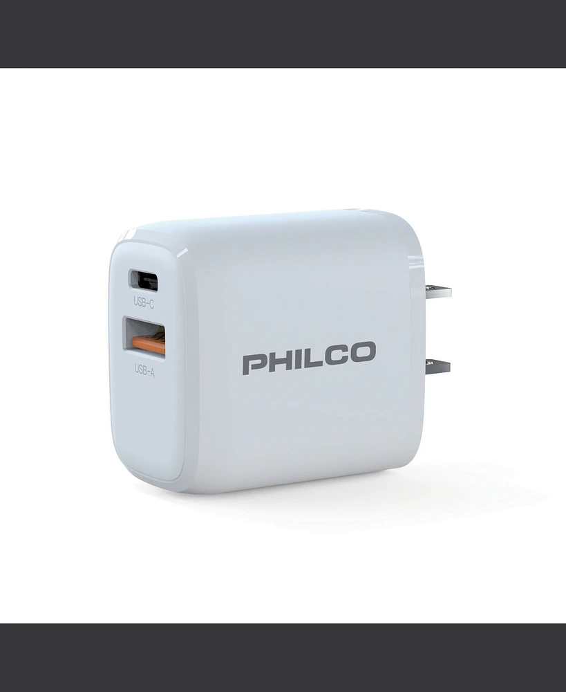 Philco Dual Port Usb-c & Usb-a Charger, Power Delivery 3.0 & Quick Charge 3.0, 25W Fast Charging