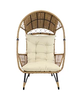 Sunnydaze Decor Shaded Comfort Wicker Outdoor Egg Chair - Polyester Cushion and Steel Frame- 250-Pound Weight Capacity