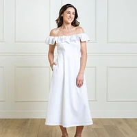 Hope & Henry Women's Linen Ruffle Collar Midi Dress