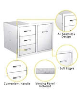 gaomon Outdoor Kitchen Drawer Combo 28''W x 20''H x 20''D, Bbq Access Door Drawers Combo with Stainless Steel, Outdoor Kitchen Trash Drawer for Bbq Gr