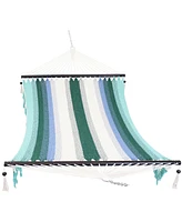 Woven Double Hammock with Crocheted Edges and Spreader Bars - 600-Pound Weight Capacity Lagoon Stripes