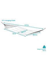 Woven Double Hammock for Outside with Crocheted Edges and Spreader Bars - 600-Pound Weight Capacity Outdoor Hammock for Trees - Lagoon Stripes