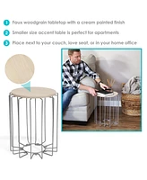 17.75-Inch H Indoor Wire End Table with Faux Woodgrain Mdf Tabletop - For Living Room, Bedroom, or Office - Cream