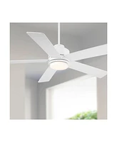 Casa Vieja 52" Grand Palm Modern Indoor Outdoor Ceiling Fan 5 Blade Led Light Remote Control Matte White Finish Wood Blades Bedroom Patio Living Room