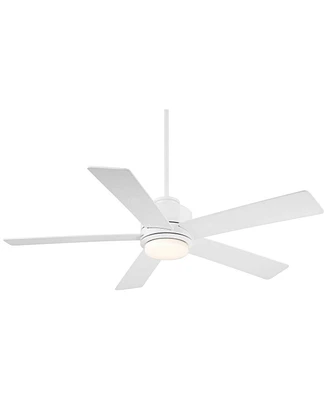 Casa Vieja 52" Grand Palm Modern Indoor Outdoor Ceiling Fan 5 Blade Led Light Remote Control Matte White Finish Wood Blades Bedroom Patio Living Room