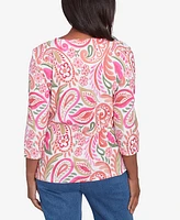 Alfred Dunner Petite Classics Embellished Crewneck Paisley Top