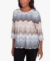 Alfred Dunner Petite Classics Lacey Ombre Chevron Crewneck Top