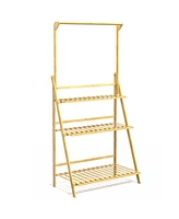 Skonyon 3-Tier Bamboo Hanging Plant Stand Planter Shelves Flower Pot Organizer Rack Folding Display Shelving
