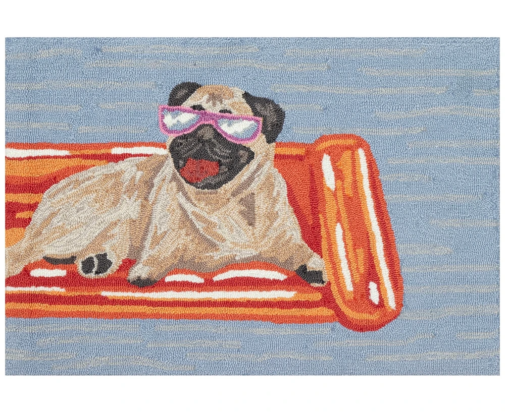 Liora Manne' Frontporch Pool Party Pug 1'8"x2'6" Area Rug