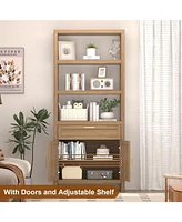 gaomon 71" Bookcase, 6 Tier Bookshelf with Doors, 1 Drawer and Adjustable Shelves