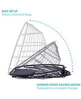 Oliver Hanging Egg Chair with Seat Cushions - Black Resin Wicker Frame with Gray Polyester Cushions - 48-Inch