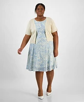 Robbie Bee Plus Pointelle Knit Shrug & Printed A-Line Dress Set