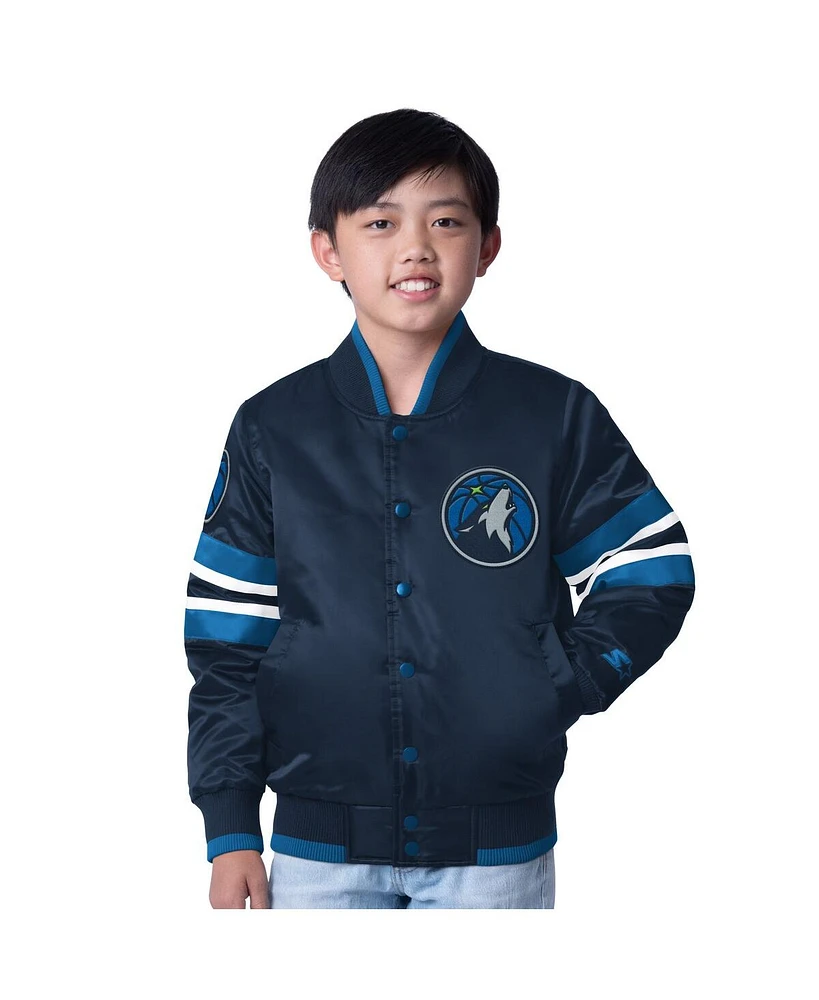 Starter Big Boys and Girls Navy Minnesota Timberwolves Scout Varsity Full-Snap Jacket