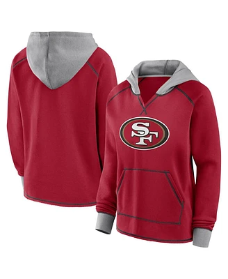 Logo Athletic Women's Scarlet San Francisco 49ers Boom Fleece Pullover V-Neck Hoodie