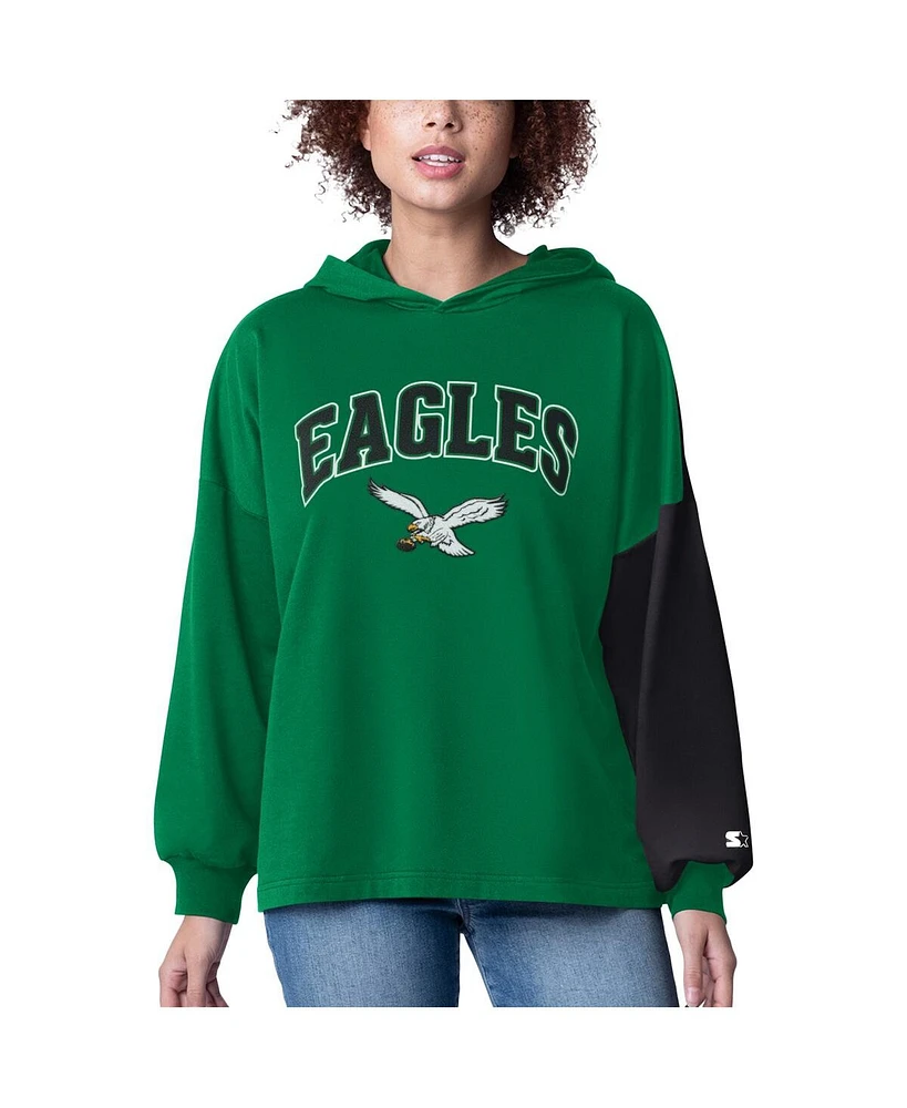 Starter Women's Kelly-Green Philadelphia Eagles Power Move Long Sleeve Pullover Hoodie