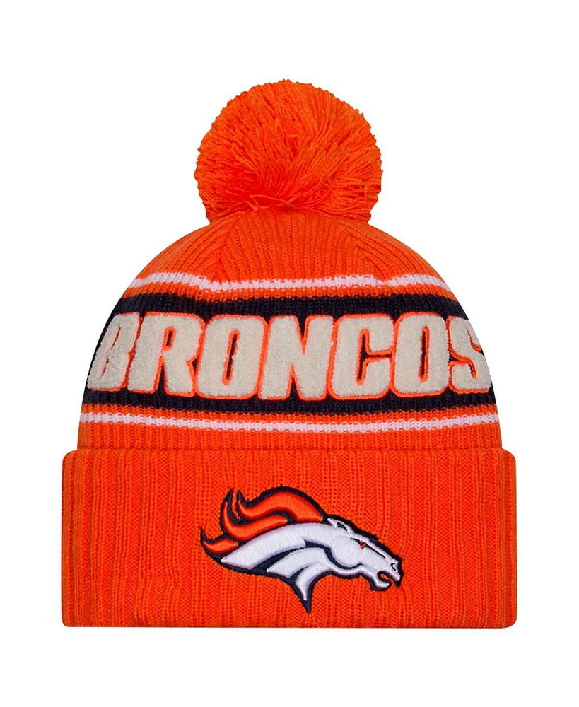 New Era Men's Orange Denver Broncos 2024 Sideline Cuffed Knit Hat with Pom