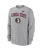 Nike Men's Heather Gray Florida State Seminoles Legacy Classic Tackle Twill Embroidered Arch Over Logo Pullover Sweatshirt