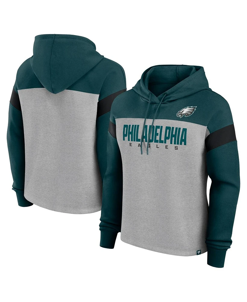 Fanatics Women's Heather Gray/Green Philadelphia Eagles Bold Play Call Pullover Hoodie