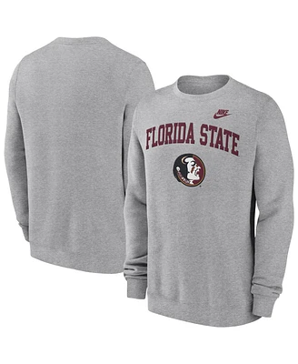 Nike Men's Heather Gray Florida State Seminoles Legacy Classic Tackle Twill Embroidered Arch Over Logo Pullover Sweatshirt