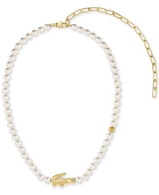 Lacoste Gold-Tone Matchpoint Imitaion Pearl Strand Necklace, 16-1/3" + 2-1/2" extender