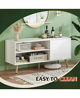 Wlive Mid-Century Modern Tv Stand for 55" Entertainment Center with Storage Open Shelves Console Living Room and Bedroom