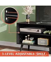 Wlive Mid-Century Modern Tv Stand for 55" Entertainment Center with Storage Open Shelves Console Living Room and Bedroom