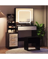 gaomon Vanity Desk with Mirror and Led Lights, Makeup Vanity Desk with Sliding Lighted Mirror, Power Outlet, Dressing Table with 4 Drawers