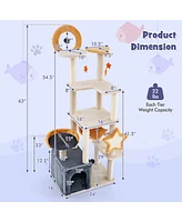 Gymax 63'' Tall Cat Tree Cute 8-Layer Cat Tower w/ 2 Perches Condo Sisal Scratching Posts