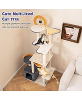Gymax 63'' Tall Cat Tree Cute 8-Layer Cat Tower w/ 2 Perches Condo Sisal Scratching Posts