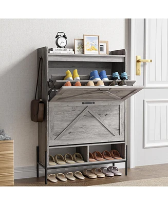 gaomon Shoe Storage Cabinet with 2 Flip Drawers, Hidden Wood Shoe Rack Storage with Adjustable Shelves for Entryway, Slim Wood Shoe Organizer