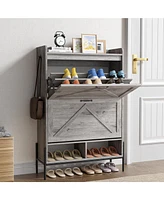 gaomon Shoe Storage Cabinet with 2 Flip Drawers, Hidden Wood Shoe Rack Storage with Adjustable Shelves for Entryway, Slim Wood Shoe Organizer