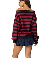 Edikted Women's Sterling Striped Off Shoulder Sweater