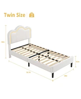 gaomon Twin Upholstered Bed Frame with Adjustable Headboard & Smart Led