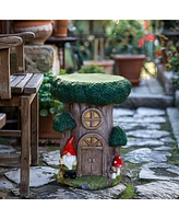 LuxenHome Gnome Tree Stump MgO Indoor and Outdoor Sculpture Side Table