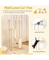 Gymax 50'' Tall Solid Wood Cat Tree w/ Oak Frame & Beech Post Scratching Board & Posts