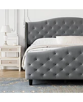 gaomon King Size Velvet Platform Bed Frame w/Headboard and Footboard Upholstered Bed Frames