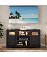 gaomon Farmhouse Tv Stand with Led Lights, Entertainment Center for 65/60/55 Inches Televisions, Tv Console with Storage Cabinets and Open Shelves