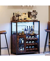 gaomon Wine Bar Cabinet with Led Light 36''H Coffee Bar Cabinet with Detachable Wine Rack and Glass Holder Kitchen Buffet Sideboard w/Storage Shelf Fr