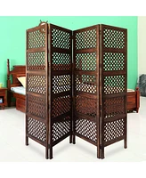 Slickblue Decorative Four-Panel Room Divider with Circular Cutout Design for Elegant and Stylish Space Separation