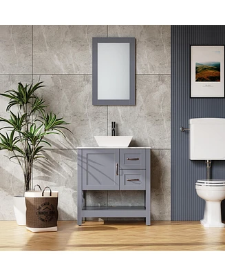 Slickblue Bathroom Vanity and Sink Combo with Patterned Top, Mirror, Faucet, and Drain for Complete Setup