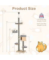 Gymax 6-tier Floor-to-Ceiling Cat Tree w/ Cat Condo Hammock Scratching Posts Platform