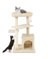 Gymax Petsjoy Cat Tree Indoor Activity Cat Tower w/ Perch & Hanging Ball for Play Rest