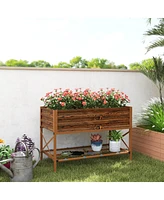 Outsunny Galvanized Raised Garden Bed w/Legs and Storage Shelf, Dark