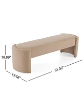 The Pop Home Elegant Long Ottoman Bench, Beige Linen Upholstery with Wooden Frame-The Pop Home