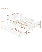 Lovmor Wood Platform Bed with Guardrails on Both Sides and Two Storage Drawers