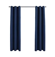 Blackout Curtains with Rings 2 pcs Navy Blue 37"x84" Fabric