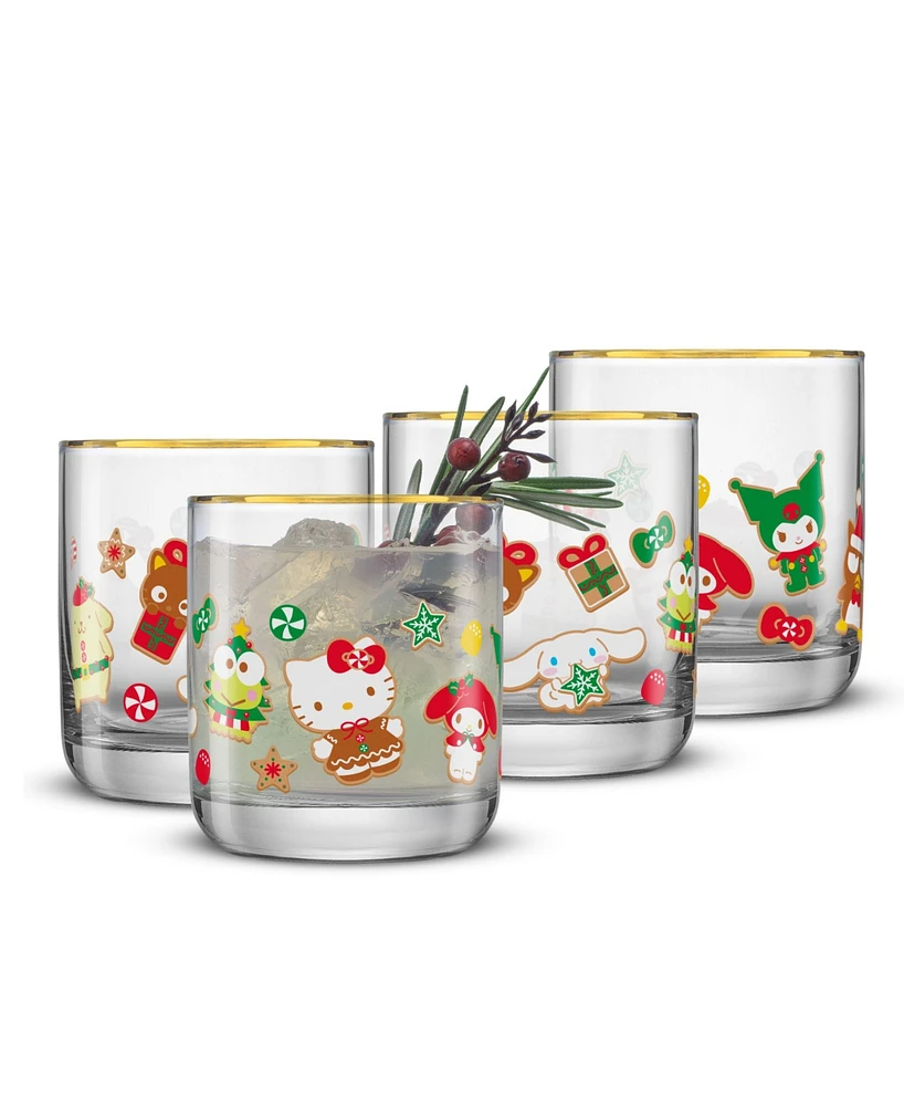 JoyJolt Hello Kitty and Friends Gingerbread Pals Short Glasses, Set of 4